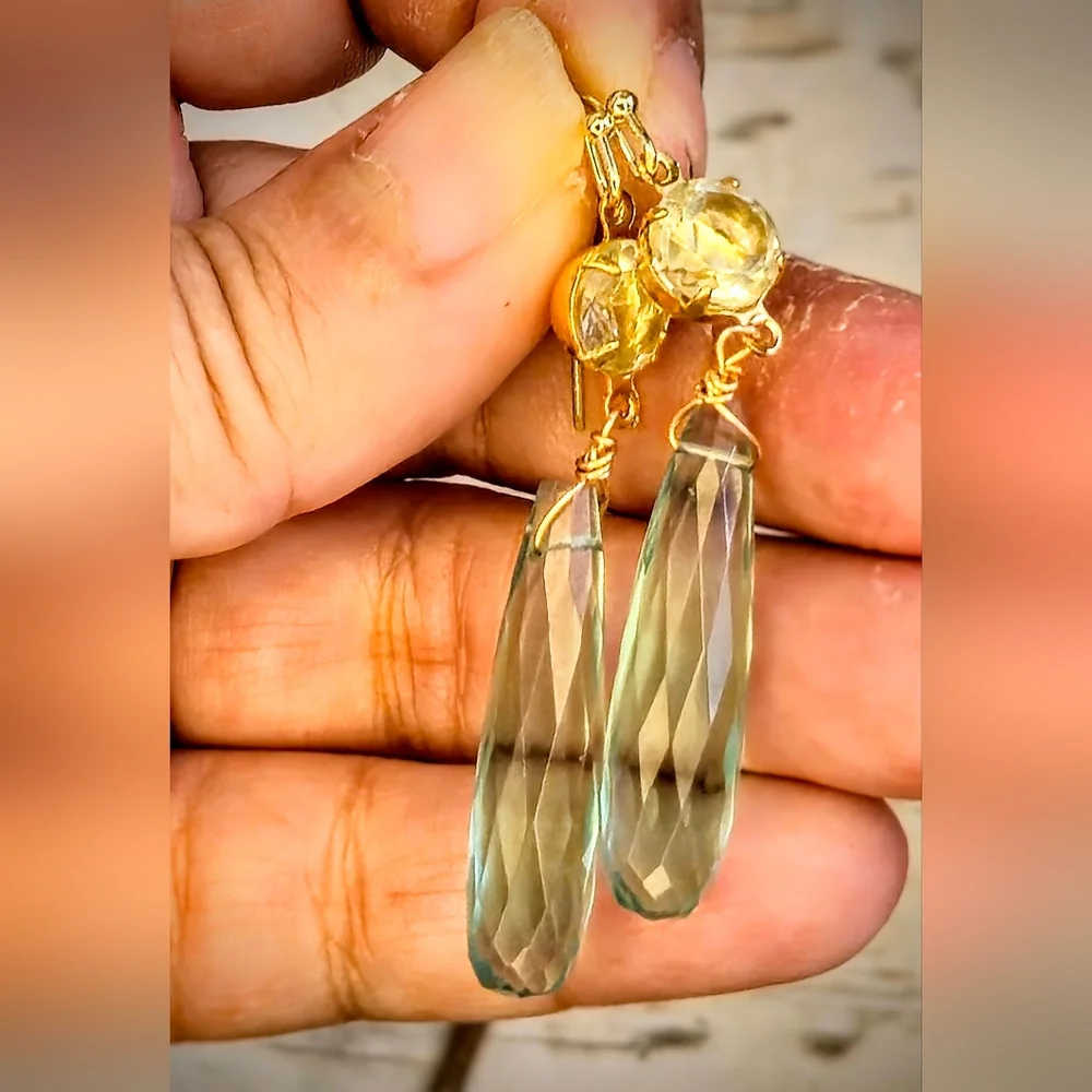Stunning Green Amethyst/ Prasiolite 4 TW Carats & Long Drop Prasiolite Earrings